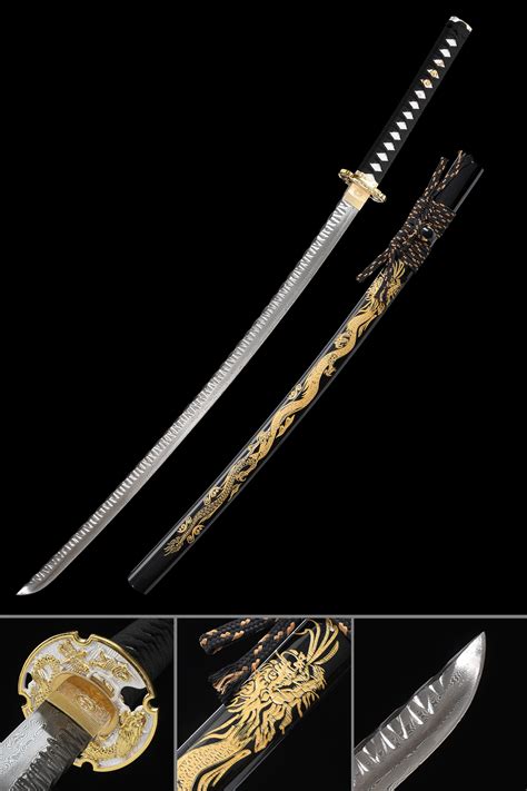 Blue Katana Handmade Japanese Katana Sword With Dragon Tsuba And Saya