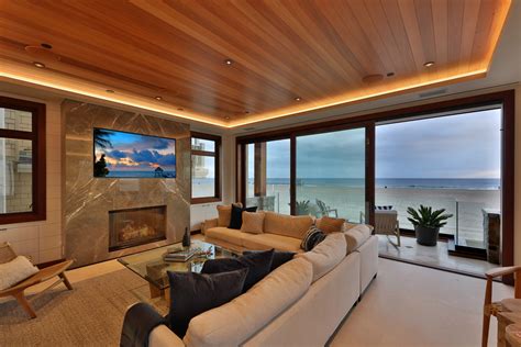 Modern Luxury Living Room With Wood Ceiling And Ocean View Modern