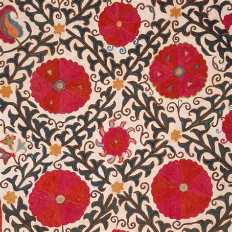 Antique Suzani From Bukhara Silk Embroidery On Cotton Uzbekistan 19th