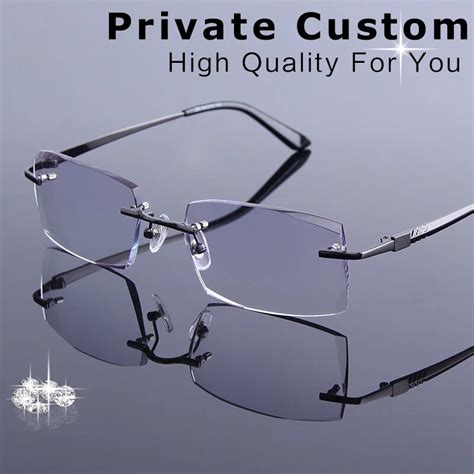 high quality diamond trimmed eyeglasses men rimless reading glasses frame male tint lens optical