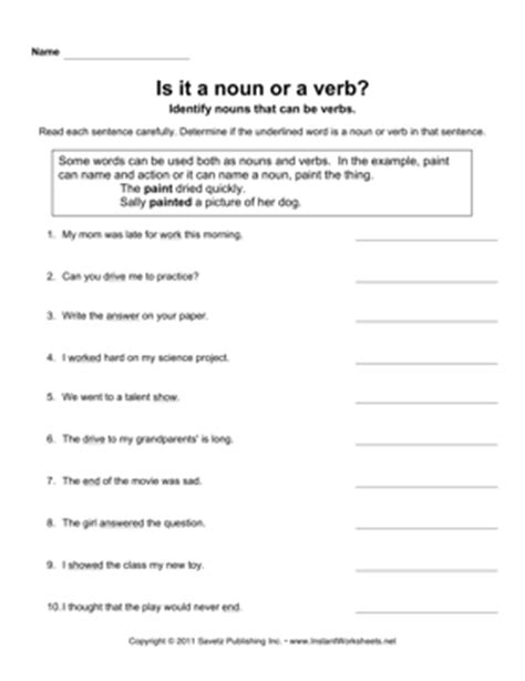 Nouns and verbs are two of the major categories of parts of speech. Noun or Verb