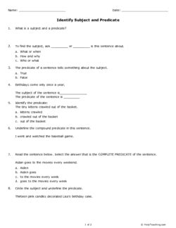 Identify Subject And Predicate Free Printable Worksheets For Grade