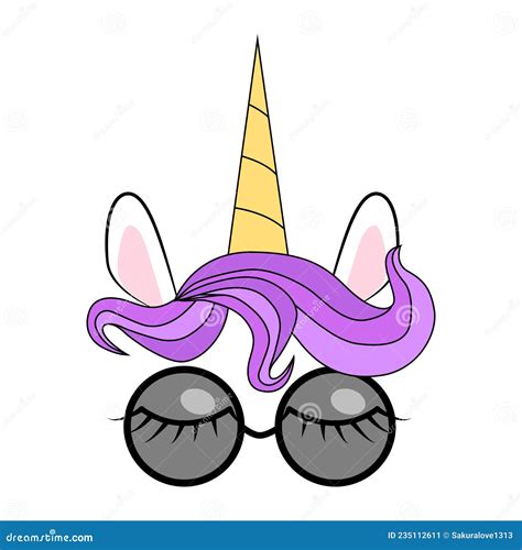Illustration Of Cute Unicorn Face Wearing Sunglasses Stock Vector