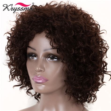 Black Synthetic Wigs For Women Black Short Curly Bob Wig Brown Glueless Heat Resistant Fiber