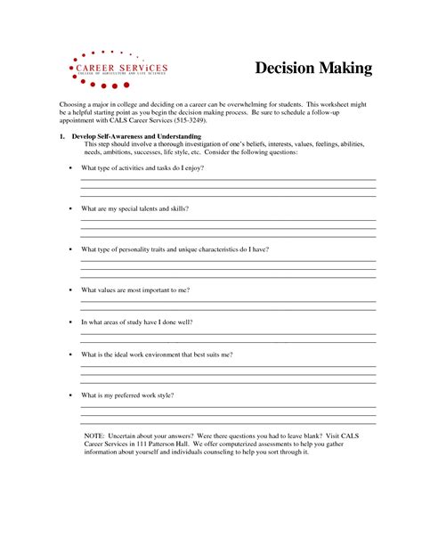 Making Good Choices Worksheet