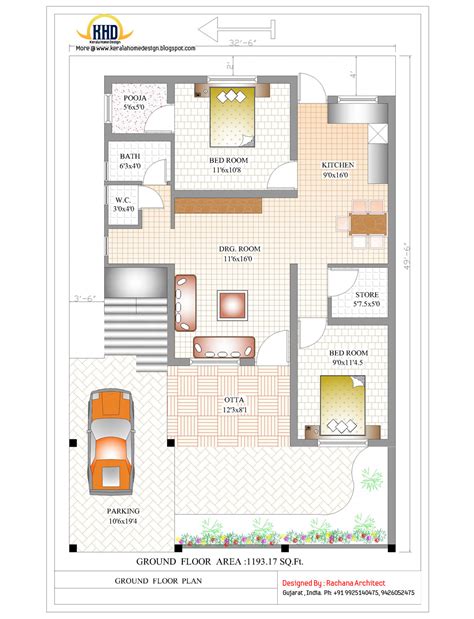 It is designed as 2 bhk flat with front open area and car parking space. Contemporary India house plan - 2185 Sq.Ft. | Indian Home ...
