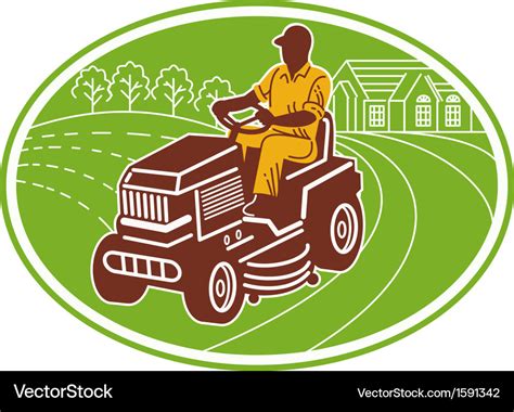 Male Gardener Riding Lawn Mower Royalty Free Vector Image