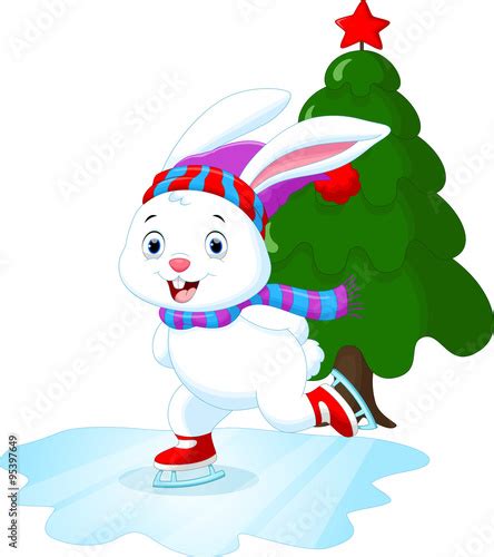 Illustration Of Funny Rabbit On Ice Skates Stock Image And Royalty