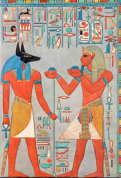 the king with anubis egyptian art print reproduction tomb of horemheb hieroglyphics instant