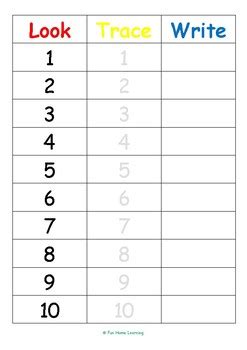 I actually like the ap style better with writing out one through nine and ten on, writing it as 10, 11, 12, etc. FREE look trace write numbers 1-10 by Fun Home Learning | TpT