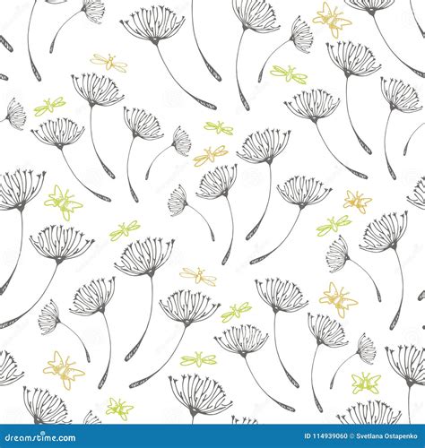 Seamless Dandelions Pattern Stock Vector Illustration Of Natural