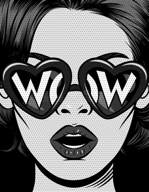 Black And White Illustration In Comic Pop Art Style The Girl In Glasses In The Shape Of A Heart