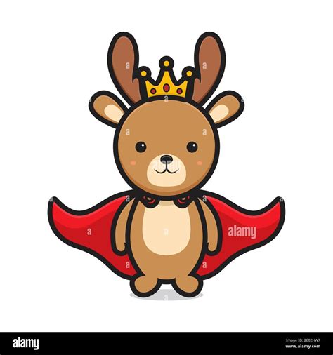 Cute King Deer Mascot Character Design Isolated On White Background