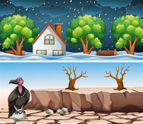 Two Disaster Scene With Flood And Drought 371577 Vector Art At Vecteezy