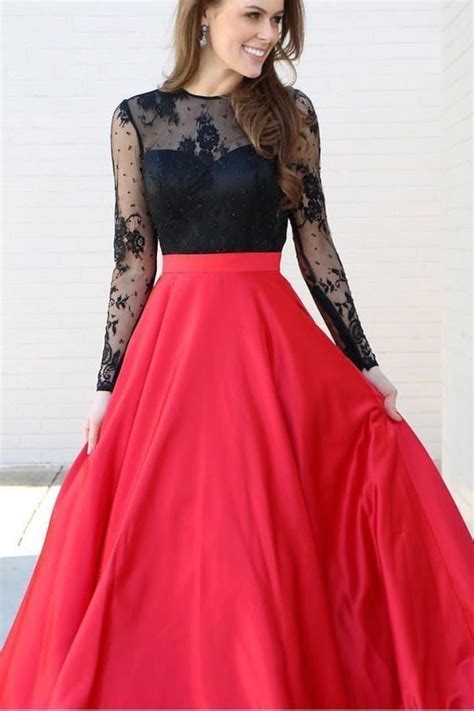 Long Sleeves Black And Red Long Prom Dress Party Dress ♥prom Day♥