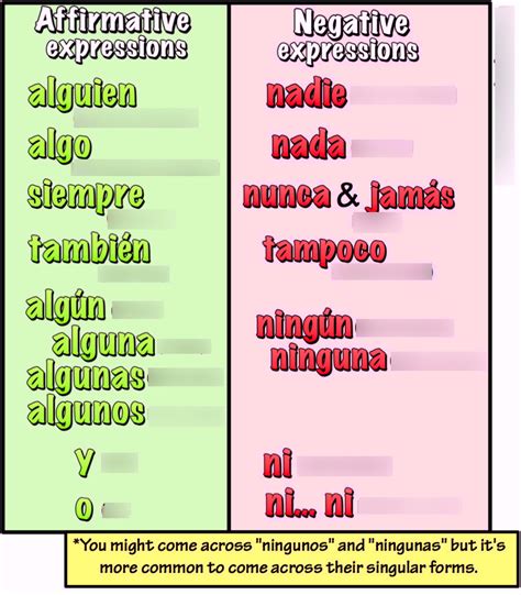 Spanish 2 Affirmative And Negative Words Diagram Quizlet