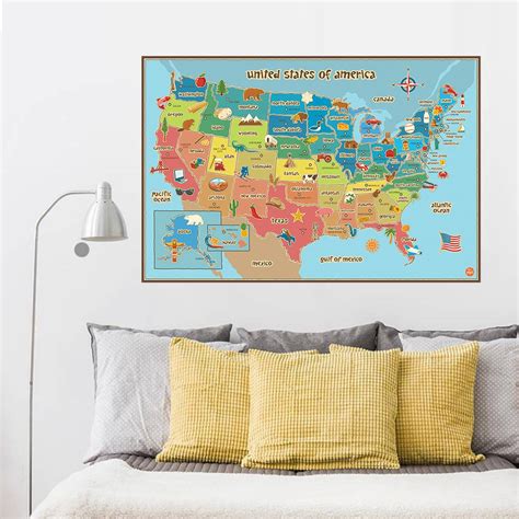United States American Map Wall Stickers For Kids Rooms Wall Decals Art
