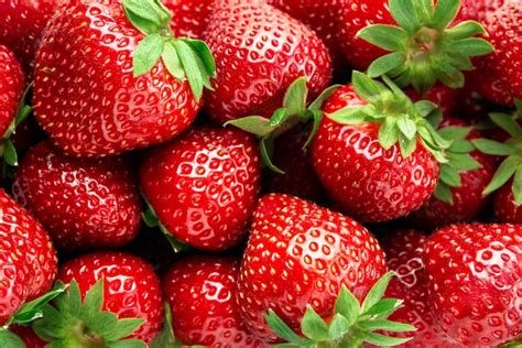 Fresh Strawberries Closeup Top View Premium Photo