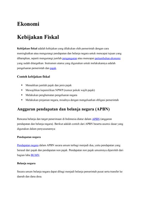 Ekonomi - Kebijakan Fiskal - Ekonomi Kebijakan Fiskal Kebijakan fiskal