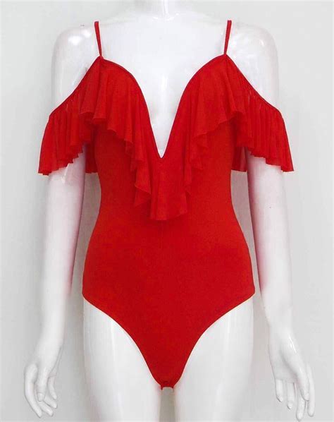 Ruby Red Ruffle Rose Bodysuit Pearls Boutique Shop