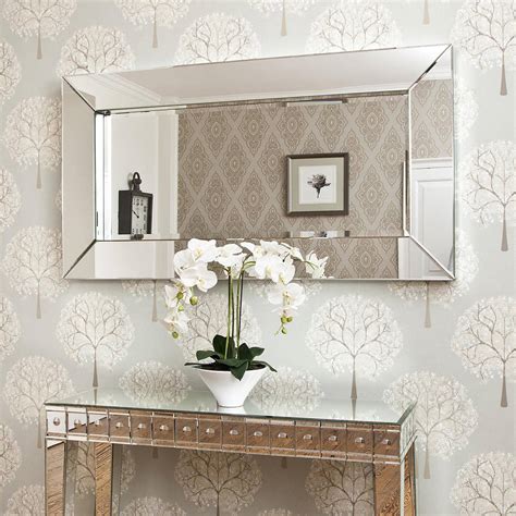 An interesting bathroom set combining rustic and modern styles. deep large all glass framed wall mirror by decorative ...