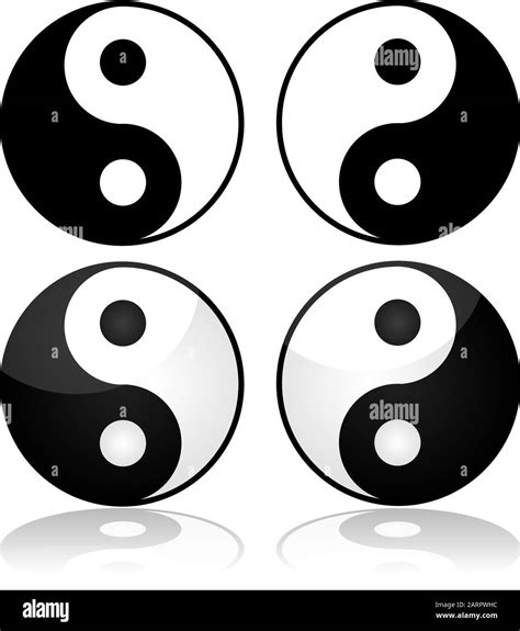Icon Set Showing The Traditional Yin Yang Symbol Represented In