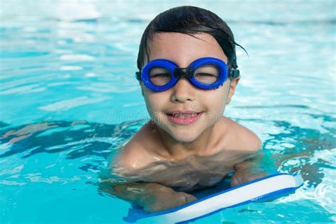 Smiling Boy With Swim Goggles Swimming In The Pool Stock Image Image