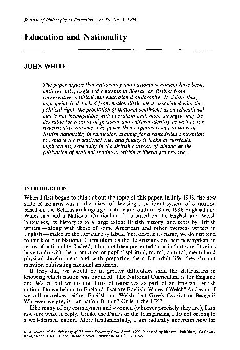 Pdf Education And Nationality 1996 John White