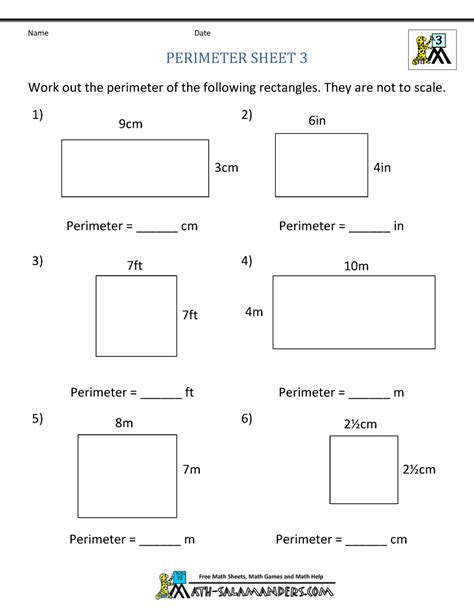 Free Third Grade Printable Perimeter Worksheet