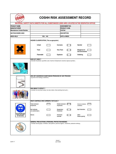 Fillable 7 Sample Coshh Assessment Forms Edit Print Download Form