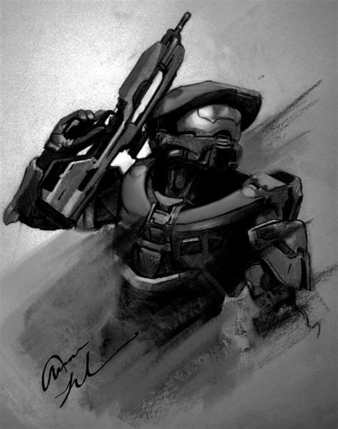 Halo Master Chief Charcoal Portrait Halo Armor Halo Master Chief