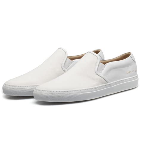 Common Projects White Slip On Canvas And Leather Sneakers In White For