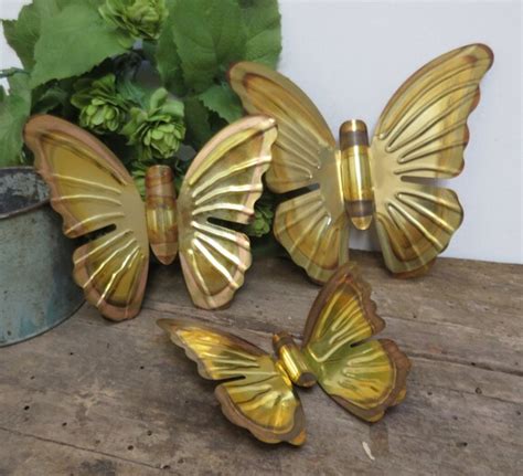 Vintage Metal Butterfly Wall Home Decor Butterflies Set Of Etsy