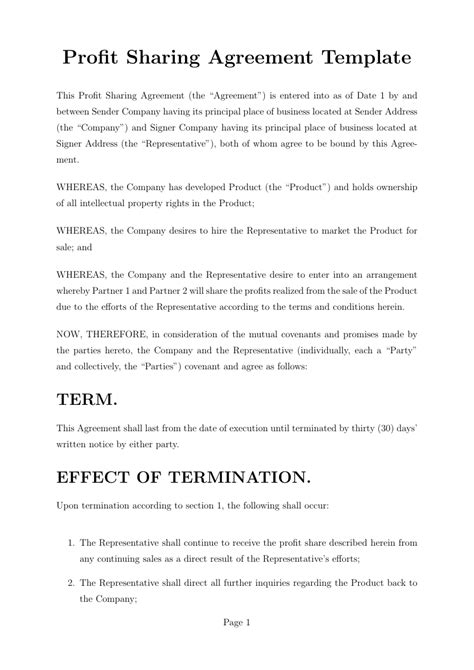 Profit Sharing Agreement Template Template Agreements