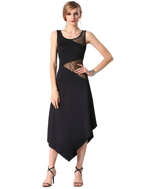 Sexy Fashion Mesh Patchwork Women Clubwear Sleeveless Sheer Black Party Dress Elegant