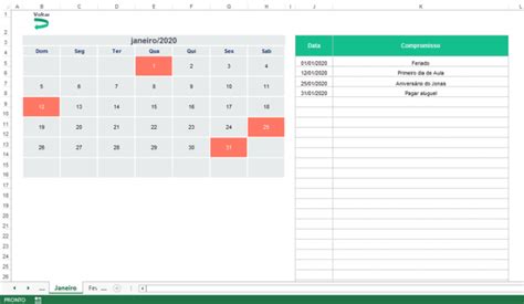 Planilha De Calendário No Excel Agenda E Compromissos Loja Excel Easy