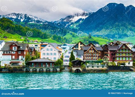 Lake House At Beckenried Vitznau Lucerne Switzerland Stock Image