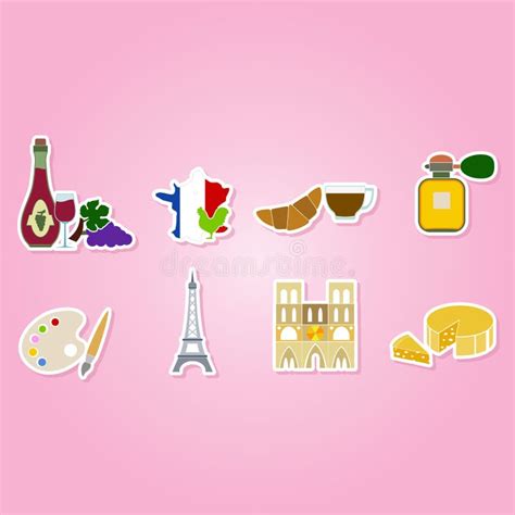Set With French Icons Stock Vector Illustration Of Tower 78316431