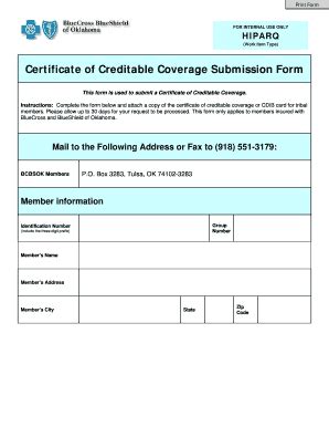 Certificate Of Creditable Coverage Template Fill And Sign Printable