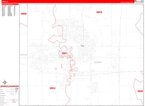 Ames Iowa Zip Code Wall Map Red Line Style By Marketmaps Mapsales