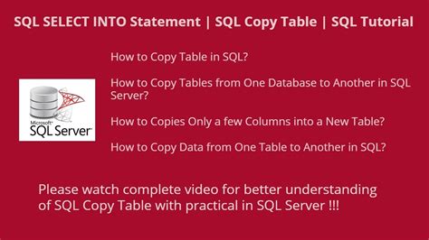 14 Sql Select Into Statement Sql Copy Table Sql Tutorial Youtube