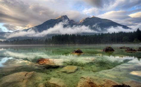 Landscape Nature Lake Mountain Forest Germany Clouds
