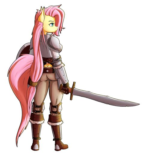 2010083 Safe Artistikarooz Fluttershy Anthro Armor Badass Boots Butt Crack Buttcrack