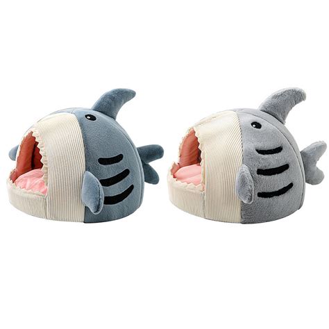 Small Cat And Dog Cave Comfortable Bed Removable Shark Shaped Warm Cat
