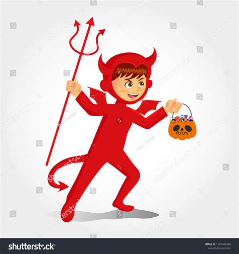 Cute Cartoon Boy Devil Costume Pumpkin Stock Vector Royalty Free
