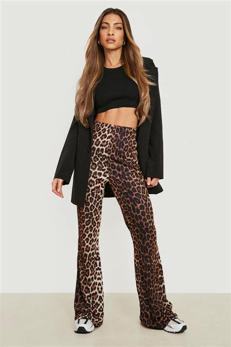 Leopard Print Jersey Flares Boohoo