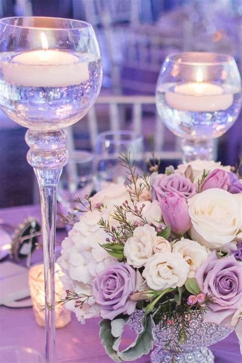Lavender And Silver Wedding Centerpiece Romantic Low And Lush