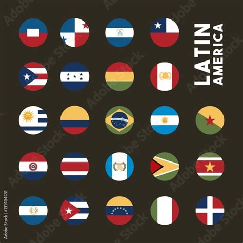 Flags Of Latin America Countries On Buttons Colorful Design Vector