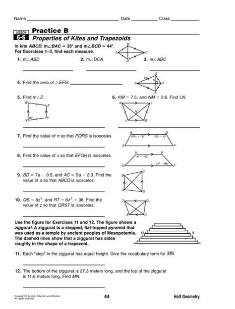 Trapezoid And Kite Angle Measures Worksheet