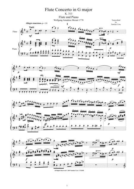 Mozart Flute Concerto In G Major K 313 For Flute And Piano Score And